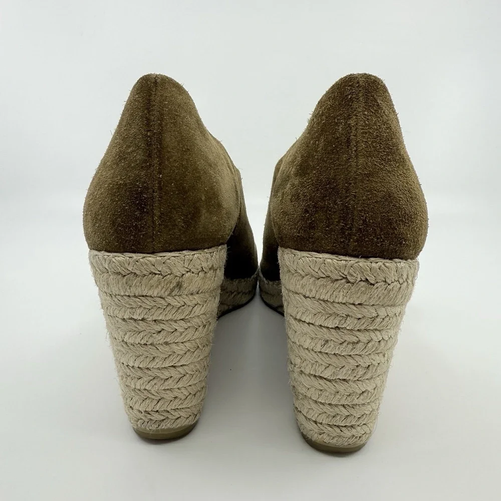 VINCE Sonora Suede Dorsay Jute Platform Wedge‎ Espadrille Sandal Women 8 Olive